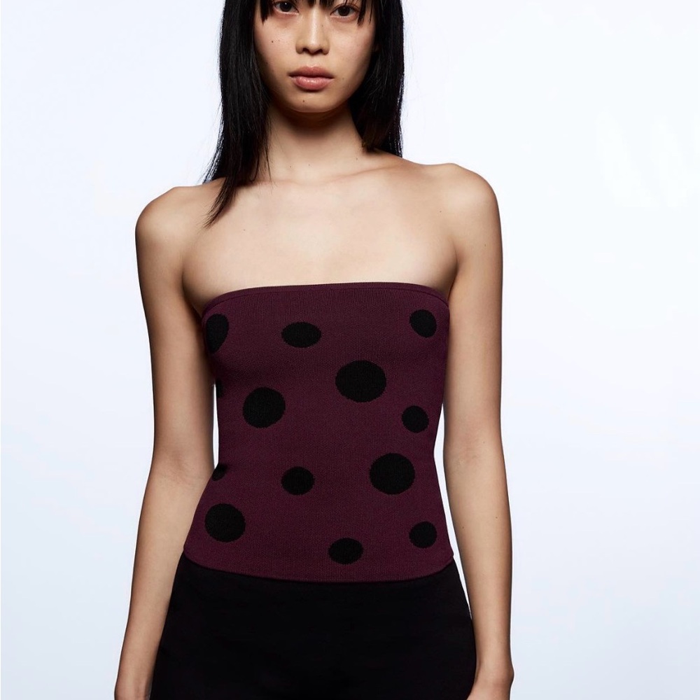 Strapless Polka Dot Tube Top - Burgundy/Black